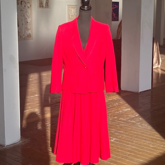 red 3pc vintage wool circle skirt set/suit - Picture 1 of 16
